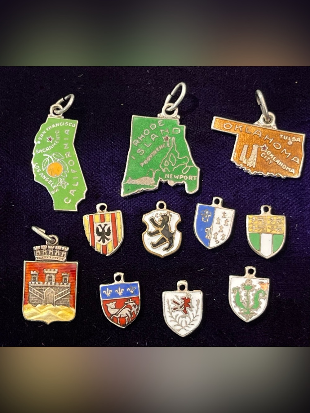Vintage Sterling Silver & Enamel Travel Charms Lot